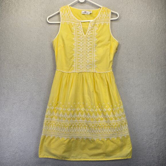 Vineyard Vines Dresses & Skirts - Vineyard Vines Embroidered Shift Dress Womens 0 Yellow Cotton Lined Summer